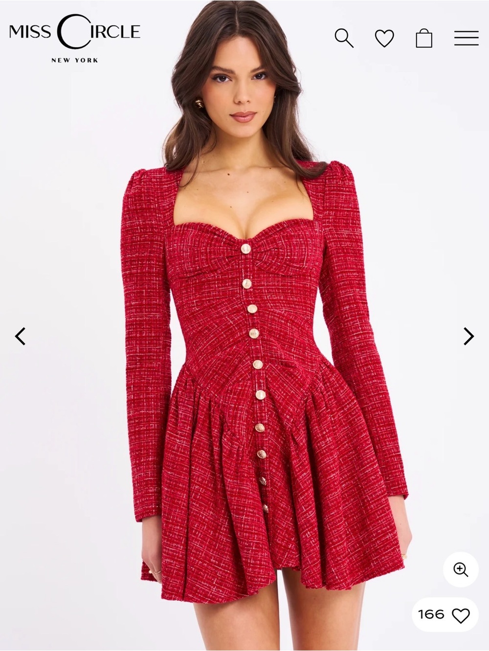 Miss Circle Red Tweed Sweetheart Button-Front Mini Dress